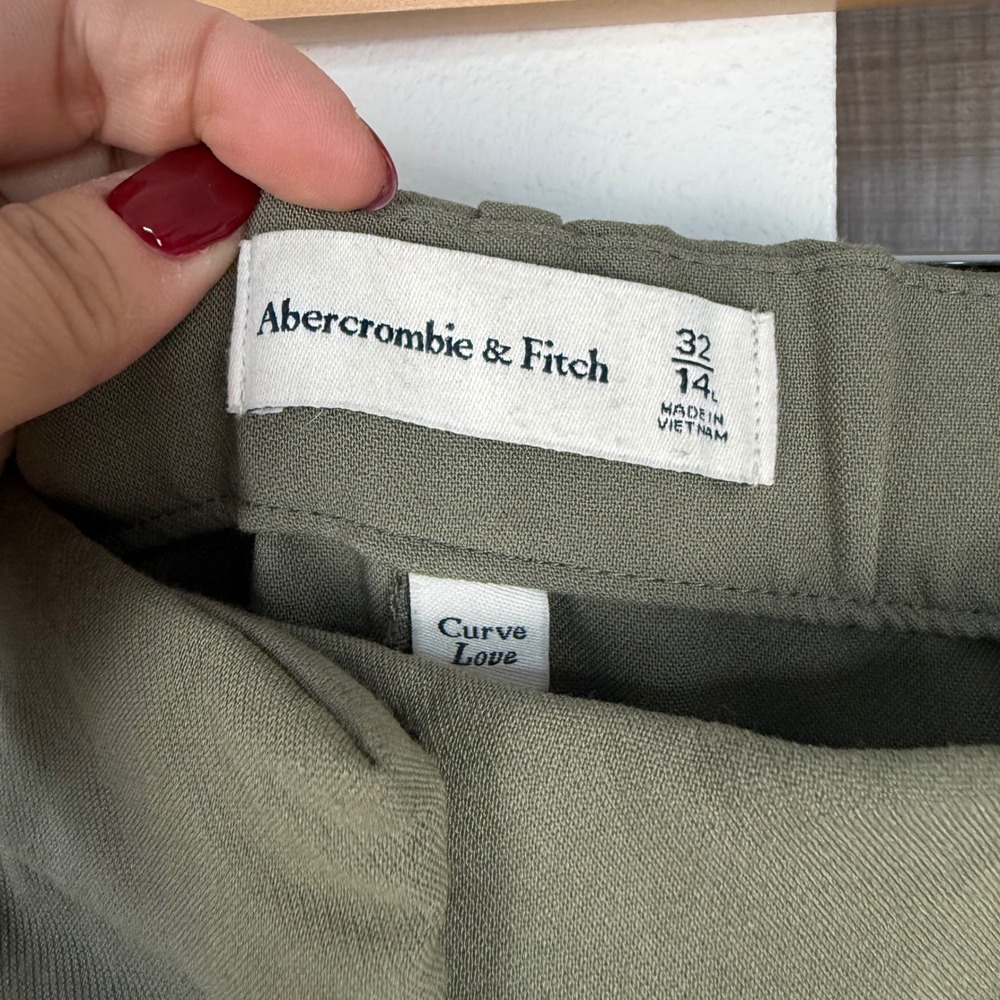 Abercrombie & Fitch Olive Green Sloane Tailored Wide Leg Trouser Pants Long - Picture 11 of 12